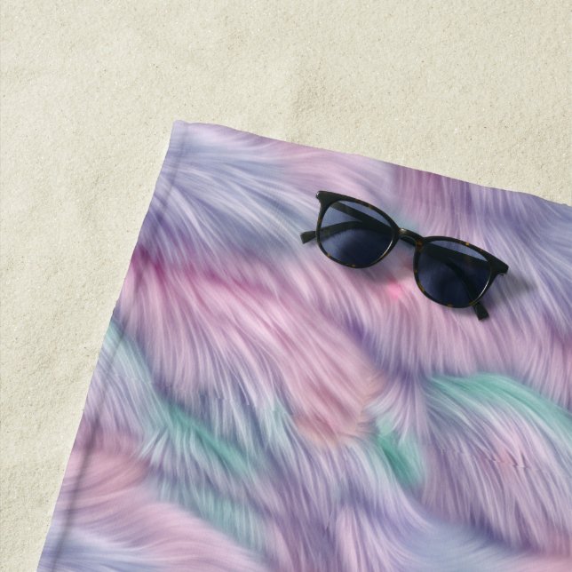Pastel Rainbow Fur Beach Towel (In Situ)