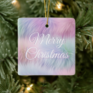 Pastel Rainbow Fur Ceramic Ornament