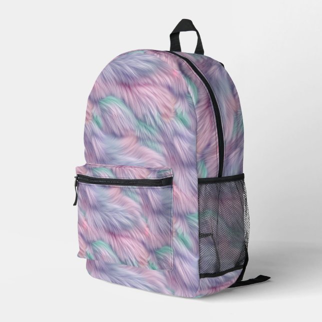 Pastel Rainbow Fur Printed Backpack (Back Corner Right)