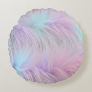 Pastel Rainbow Fur Round Cushion