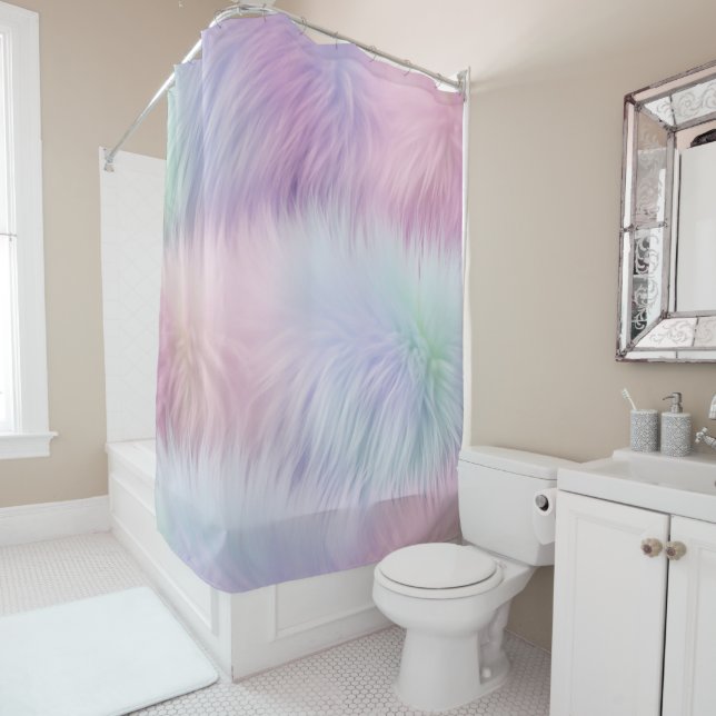 Pastel Rainbow Fur Shower Curtain (In Situ)