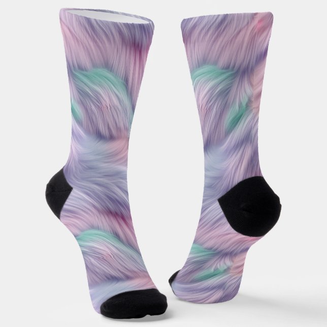 Pastel Rainbow Fur Socks (Angled)
