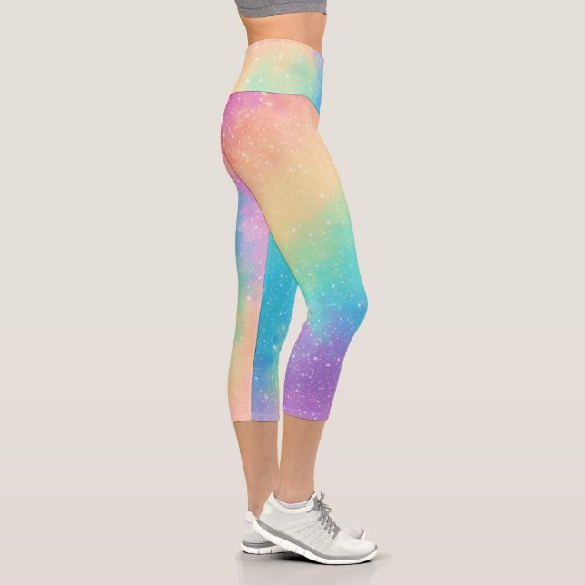 Pastel Rainbow Galaxy Capri Leggings (Right)