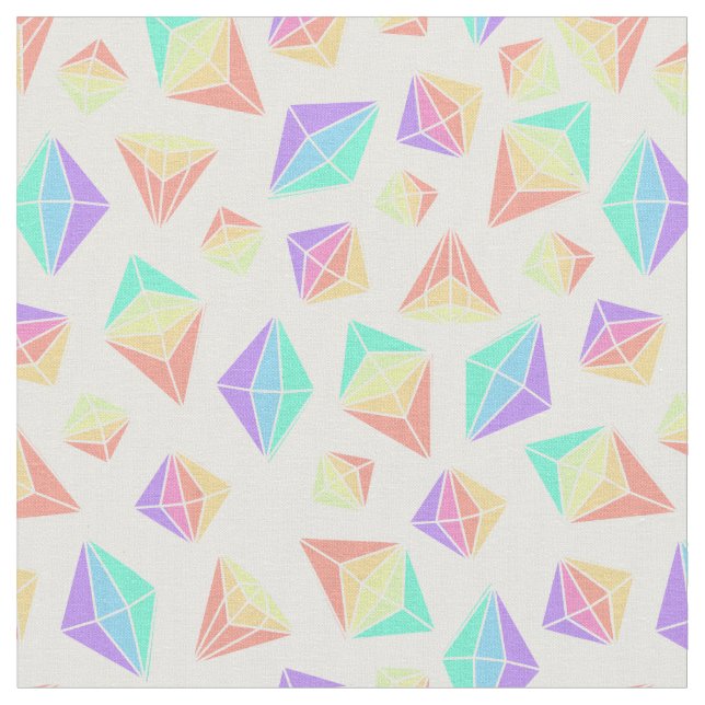 Pastel Rainbow Geometric Crystals Pattern Fabric (Close Up)