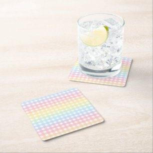 Pastel Rainbow Gingham Square Paper Coaster