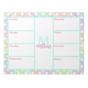 Pastel Rainbow Gingham Weekly Planner Notepad