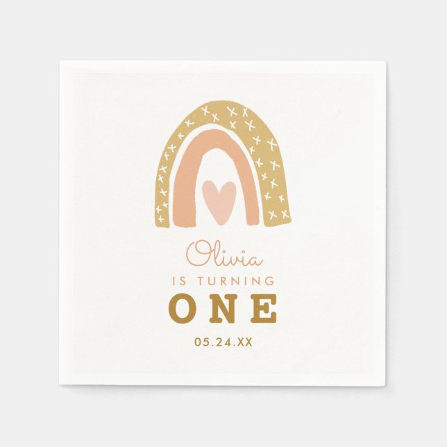 Pastel Rainbow Girl 1st Birthday Party Napkin (Front)