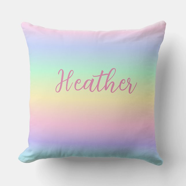 Pastel Rainbow Girl's Personalised Throw Pillow (Front)