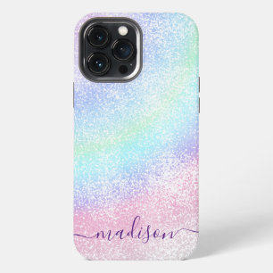 Pastel rainbow glitter calligraphy CAN edit name iPhone 13 Pro Max Case
