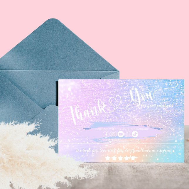 Pastel Rainbow Glitter Iridescent Thank You Busine Business Card (Creator Uploaded)