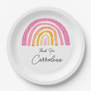 Pastel Rainbow Glitter Kids Birthday Party Paper Plate