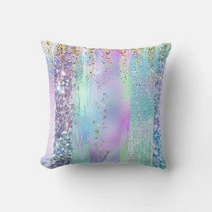 Pastel Rainbow Glitter Pattern Design Cushion