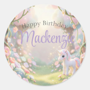 Pastel Rainbow & Glitter Unicorn Birthday Party Classic Round Sticker