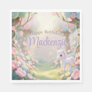 Pastel Rainbow & Glitter Unicorn Birthday Party Napkin