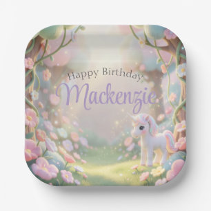 Pastel Rainbow & Glitter Unicorn Birthday Party Paper Plate
