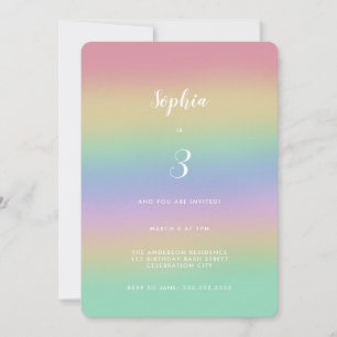Pastel Rainbow Gradient Colourful Kids Birthday Invitation