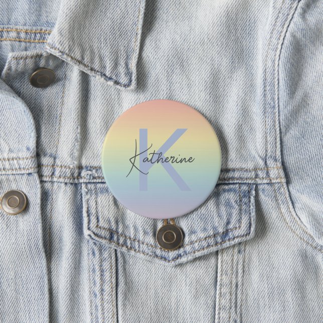 Pastel Rainbow Gradient Monogram 7.5 Cm Round Badge (In Situ)