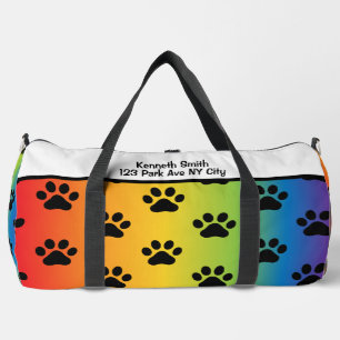 Pastel Rainbow Gradient Paw Print Monogram Duffle Bag
