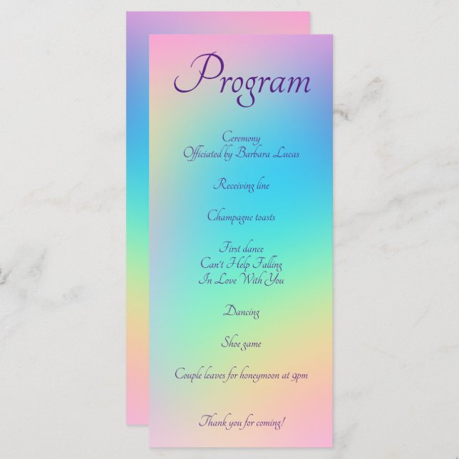 Pastel Rainbow Gradient Wedding Program Programme (Front/Back)