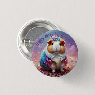 Pastel Rainbow Guinea Pig Unicorn, 3 Cm Round Badge
