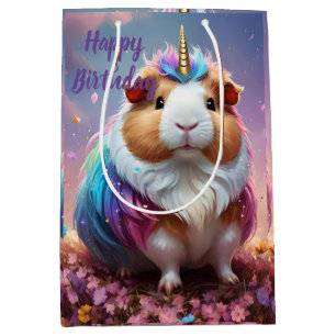 Pastel Rainbow Guinea Pig Unicorn, Medium Gift Bag