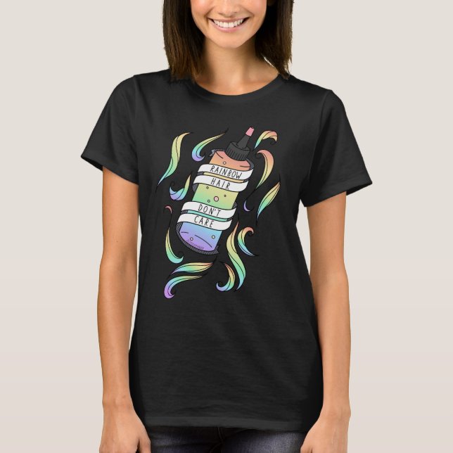 Pastel Rainbow Hair Don't Care Cartoon Dye Bottle  T-Shirt (Front)