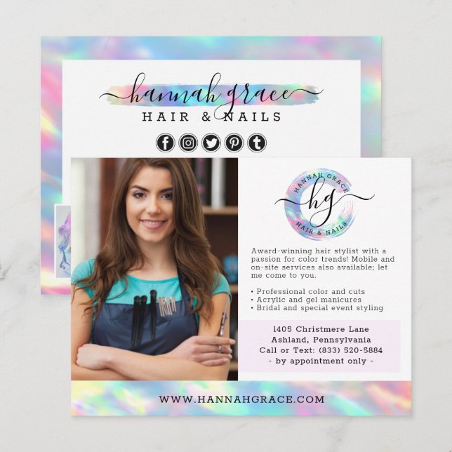 Pastel Rainbow Hair Nails Business Marketing Photo Postcard (Front/Back)