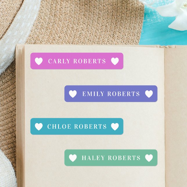 Pastel Rainbow Heart Kids Name Waterproof Labels (Creator Uploaded)