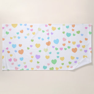 Pastel Rainbow Heart Pattern art Beach Towel