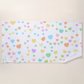 Pastel Rainbow Heart Pattern art Beach Towel