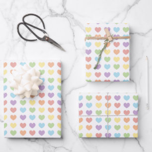 Pastel Rainbow Hearts Pattern Kids Wrapping Paper Sheet