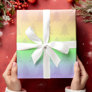 Pastel Rainbow Holiday Tree Wrapping Paper