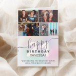 Pastel rainbow holographic birthday photos grid card<br><div class="desc">Wish happy birthday to your bestie with this modern and girly pastel unicorn,  rainbow holographic and add 6 of your favorite photo to this grid photo collage template.</div>