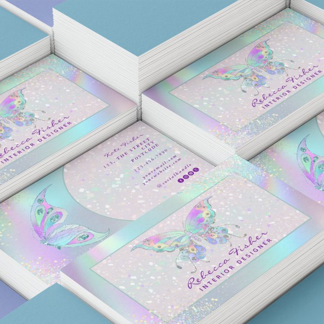 Pastel Rainbow Holographic Butterfly Business Card (Creator Uploaded)