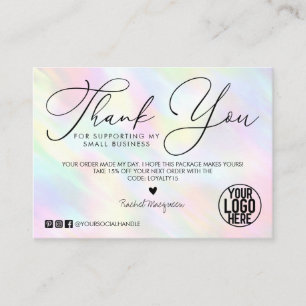 Pastel Rainbow Holographic Customer Thank You Business Card