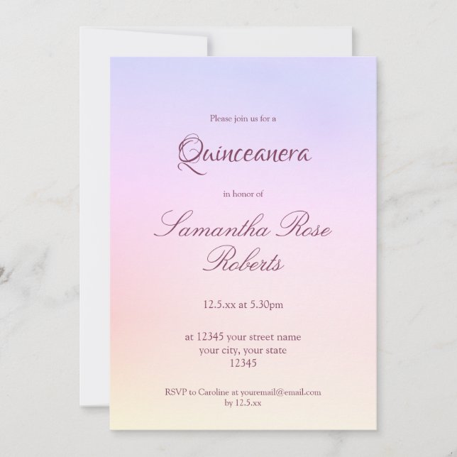 Pastel Rainbow Holographic Elegant Quinceanera Invitation (Front)