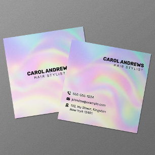 Pastel Rainbow Holographic Hair Stylist Square Business Card