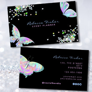 Pastel Rainbow Holographic Iridescent Butterfly Business Card