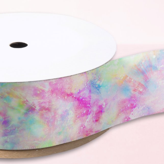 Pastel Rainbow Holographic Tie Dye Galaxy Grosgrai Satin Ribbon (Creator Uploaded)