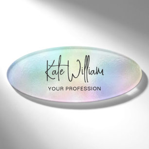 Pastel Rainbow Iridescent holographic custom Name Tag