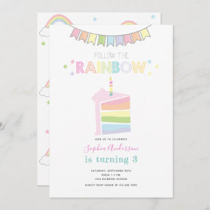 Pastel Rainbow Kids Birthday Party Invitation