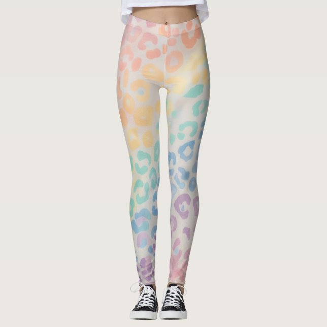 Pastel Rainbow Leopard Print Leggings (Front)