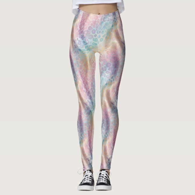 Pastel Rainbow Leopard Print Leggings (Front)