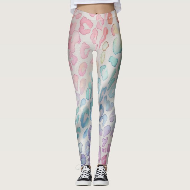 Pastel Rainbow Leopard Print Leggings (Front)