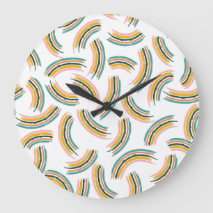 Pastel Rainbow Lines: Vintage Seamless Large Clock