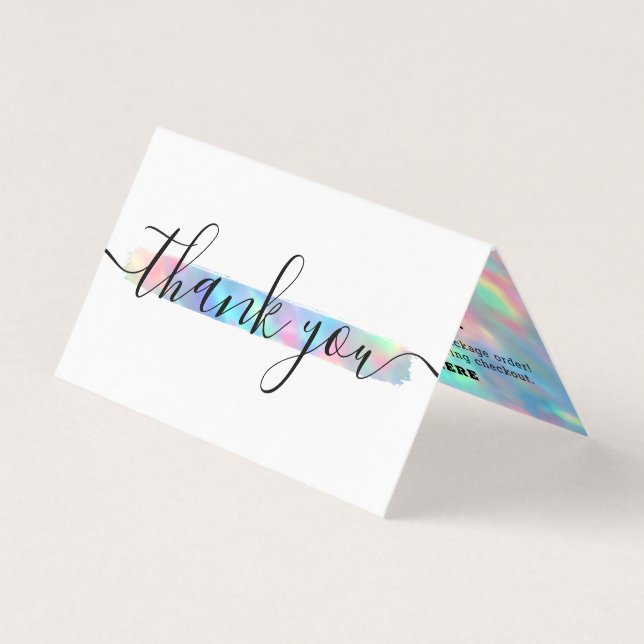 Pastel Rainbow Logo Stylist Client Thank You Card (Front)
