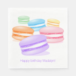 pastel rainbow macarons happy birthday napkin