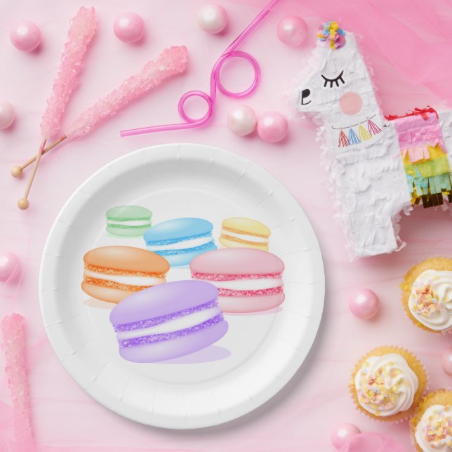 pastel rainbow macarons  paper plate (Party)