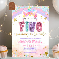 Pastel Rainbow Magical Unicorn 5th Birthday