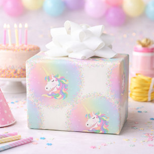 Pastel Rainbow Magical Unicorn Birthday Wrapping Paper